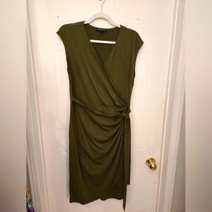 Large Olive Green Wrap Midi Dress With Side Zipper